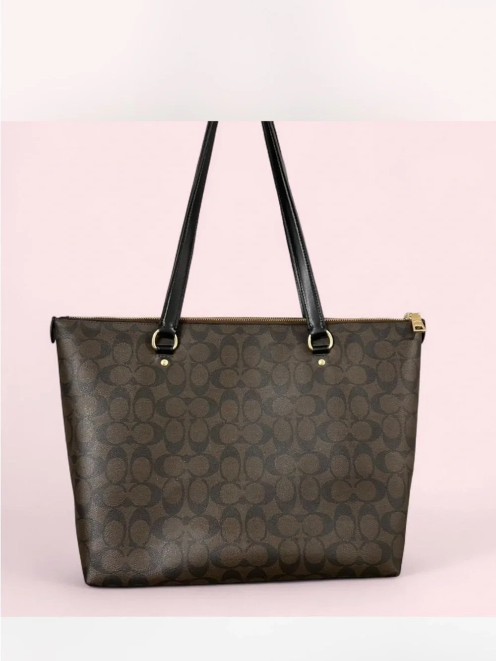 *SOLD* Coach Brown Signature Canvas Tote with Black Leather Straps - Picture 2 of 6